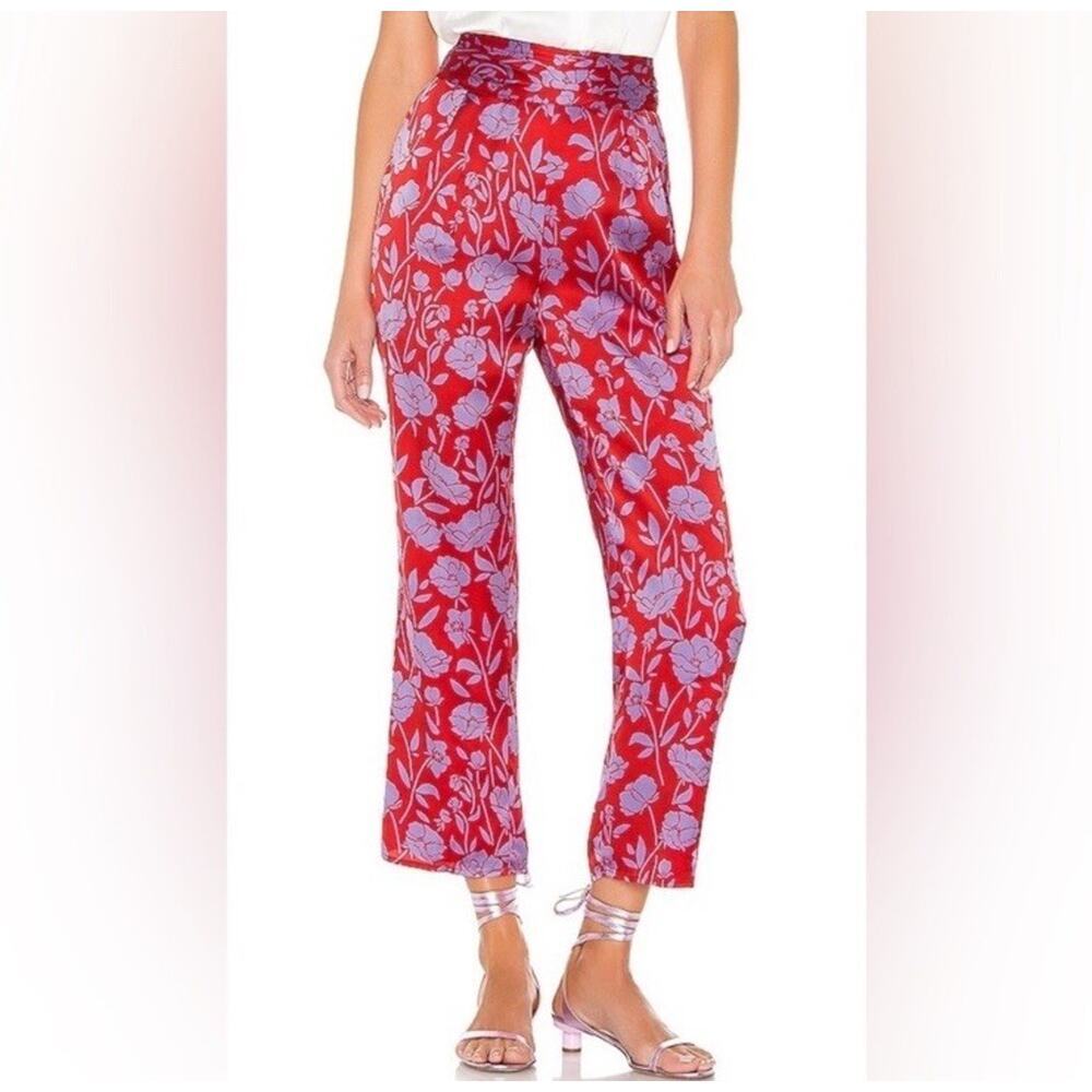 Lovers + Friends Selma Satin Red Purple Floral Wide‎ Leg Pants Size Medium NWT